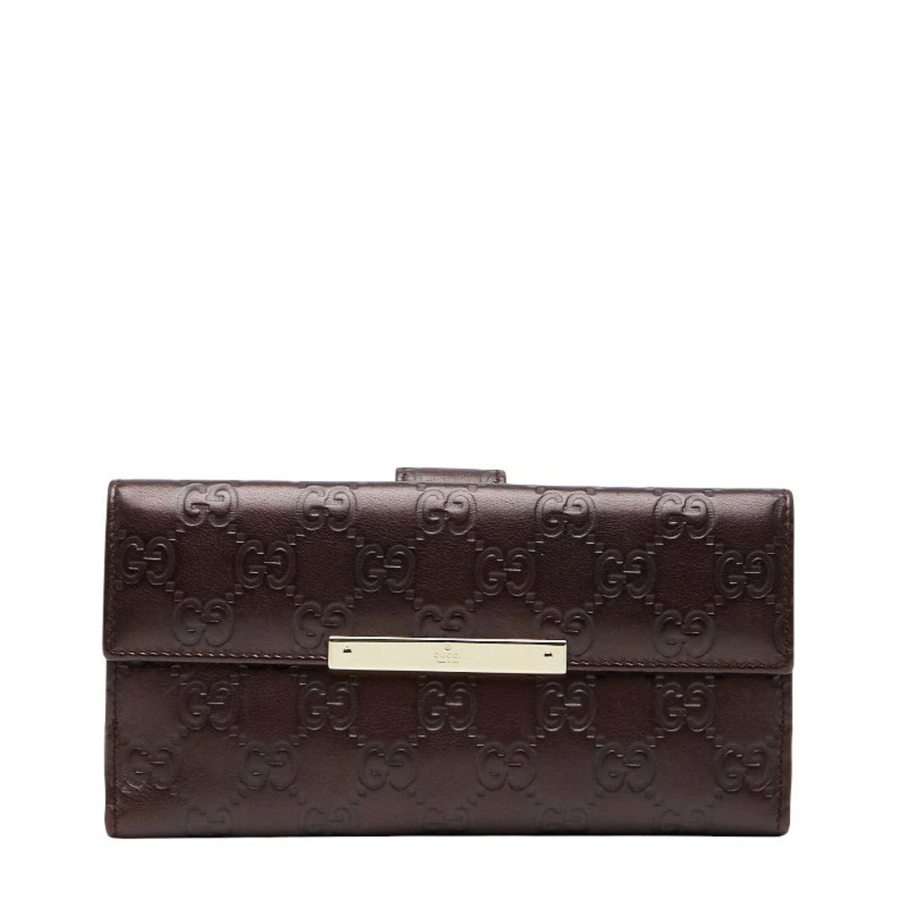 Gucci Guccissima Double Snap Closure Long Wallet Brown Leather